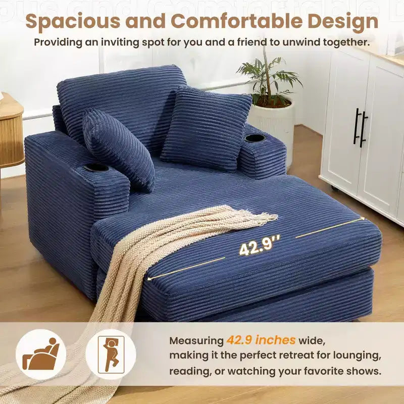 Canapé inclinable en velours côtelé avec pouf Fauteuil d'appoint moderne pour salon ou chambre à coucher