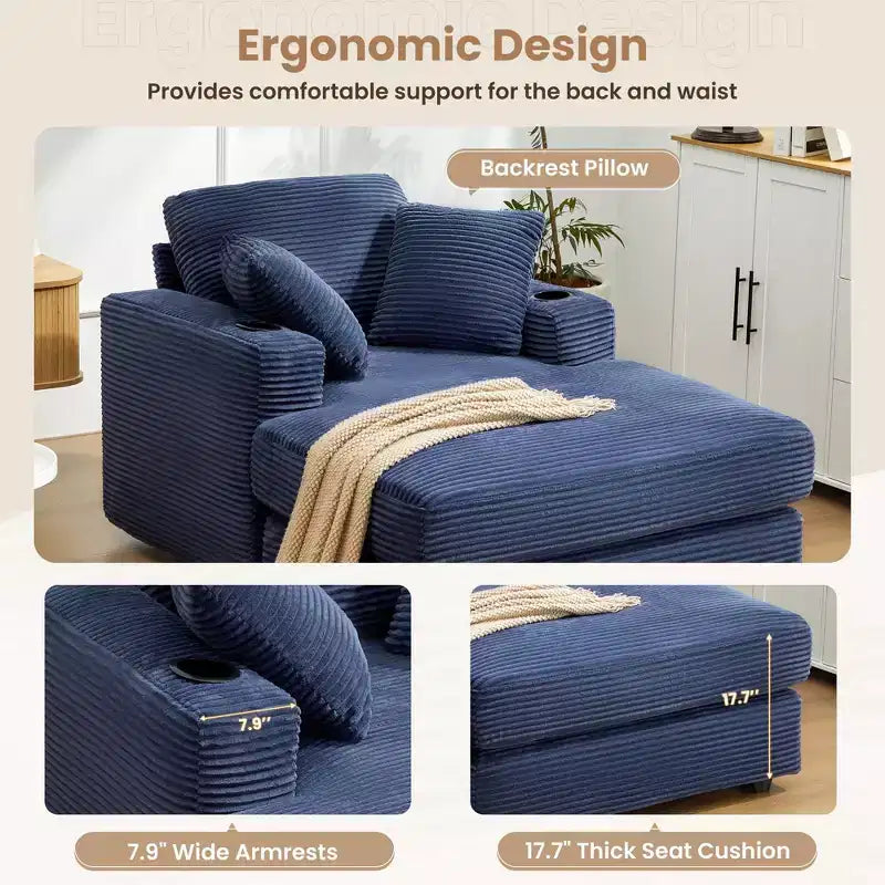 Canapé inclinable en velours côtelé avec pouf Fauteuil d'appoint moderne pour salon ou chambre à coucher