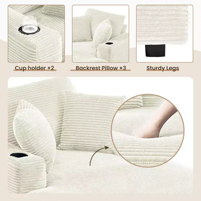 Canapé inclinable en velours côtelé avec pouf Fauteuil d'appoint moderne pour salon ou chambre à coucher