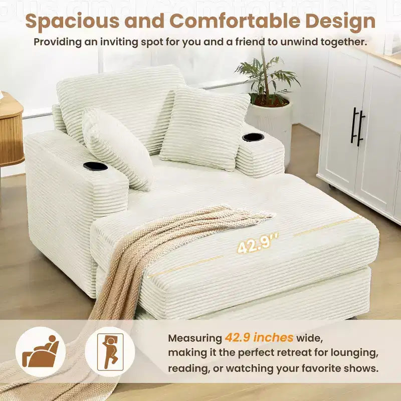 Canapé inclinable en velours côtelé avec pouf Fauteuil d'appoint moderne pour salon ou chambre à coucher