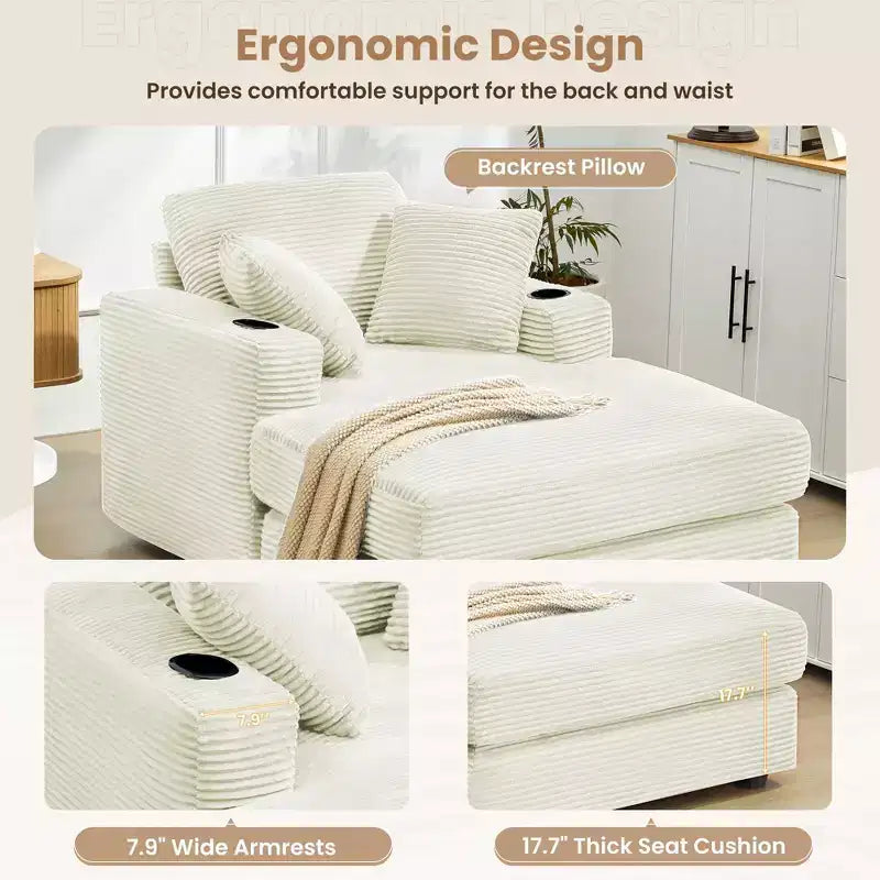 Canapé inclinable en velours côtelé avec pouf Fauteuil d'appoint moderne pour salon ou chambre à coucher