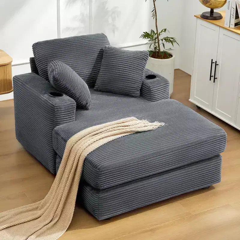 Canapé inclinable en velours côtelé avec pouf Fauteuil d'appoint moderne pour salon ou chambre à coucher