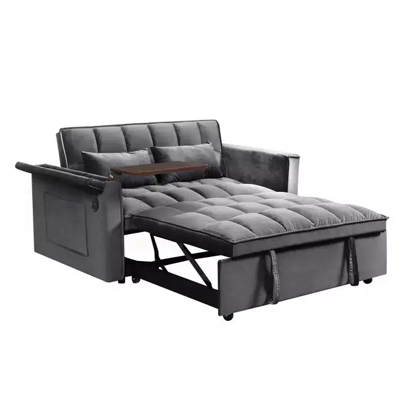 Canapé convertible 3 en 1, canapé double moderne en velours avec dossier réglable, sac de rangement et oreiller, bureau d'ordinateur portable noir dissimulé pour salon