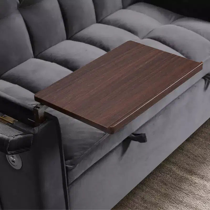 Canapé convertible 3 en 1, canapé double moderne en velours avec dossier réglable, sac de rangement et oreiller, bureau d'ordinateur portable noir dissimulé pour salon
