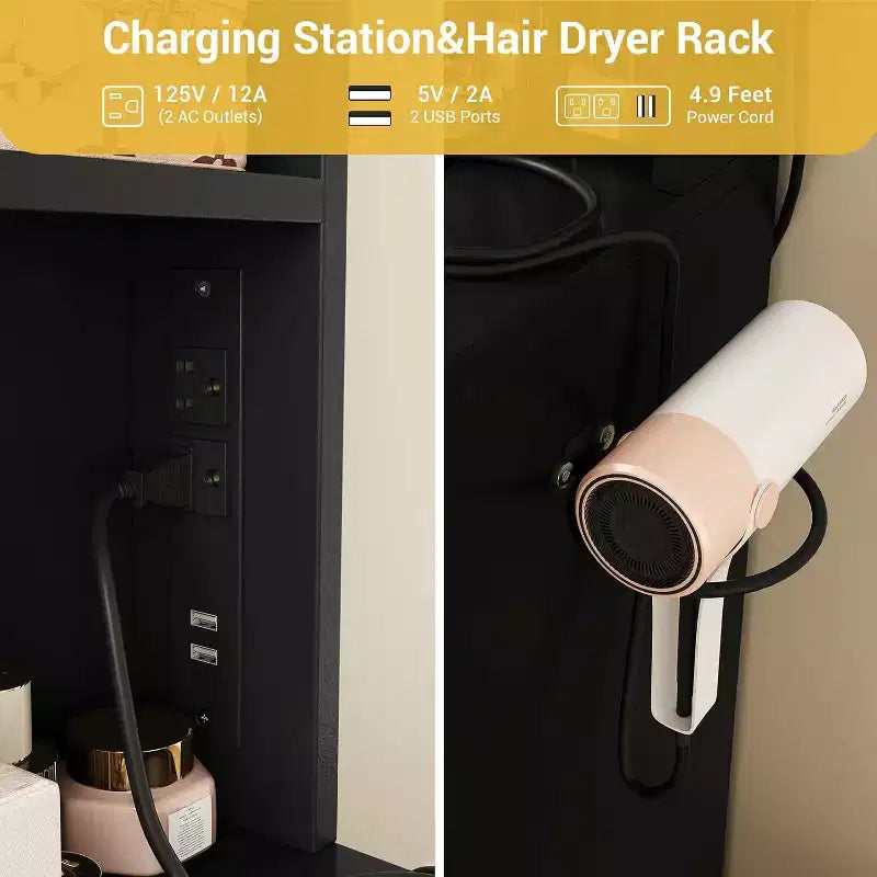 Coiffeuse Miroir Coulissant avec Miroir à Trois Modes, Station de Charge, Tiroirs et Tabouret pour Chambre à Coucher