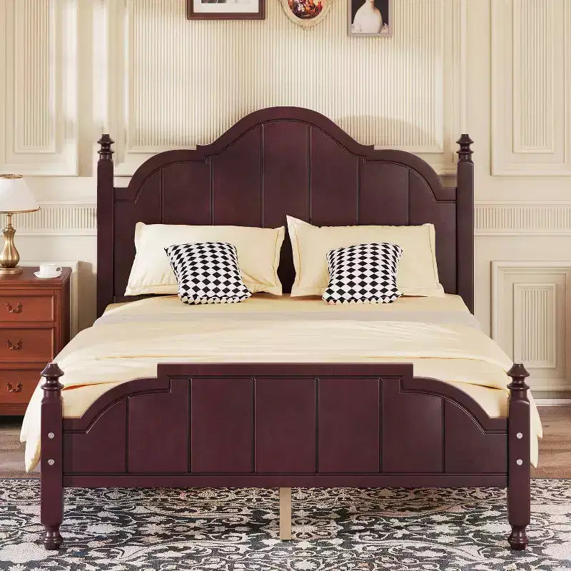 Lits plateforme vintage complets/Queen avec tête de lit et lattes de support, cadre de lit en bois massif pour chambre principale, pas besoin de sommier tapissier