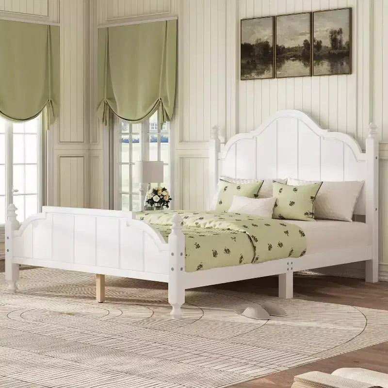 Lits plateforme vintage complets/Queen avec tête de lit et lattes de support, cadre de lit en bois massif pour chambre principale, pas besoin de sommier tapissier