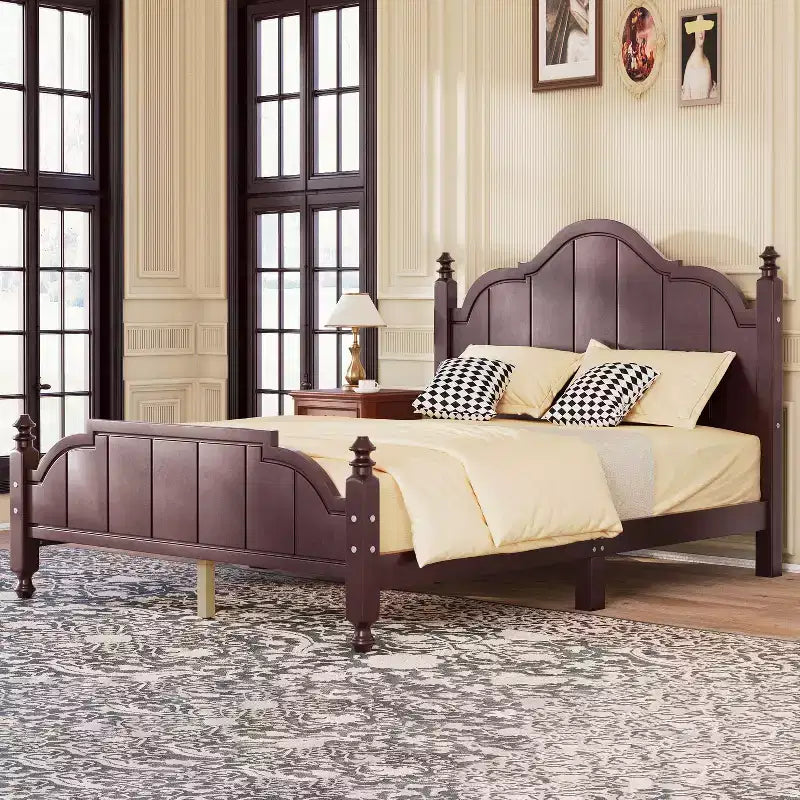 Okak Full/Queen Vintage Platform Beds with Headboard & Support Slats,Solid Wood Bed Frame for Primary Bedroom,No Spring Box Needed