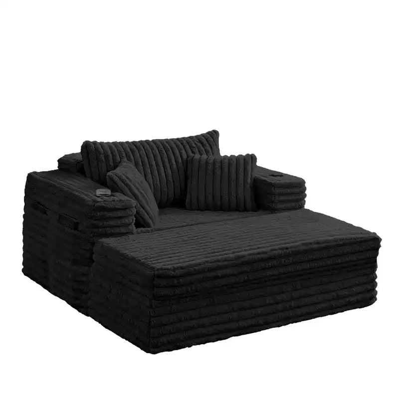 Canapé-lit moderne en velours côtelé, fauteuil simple avec porte-gobelets, poches latérales, accoudoirs larges, idéal pour les appartements