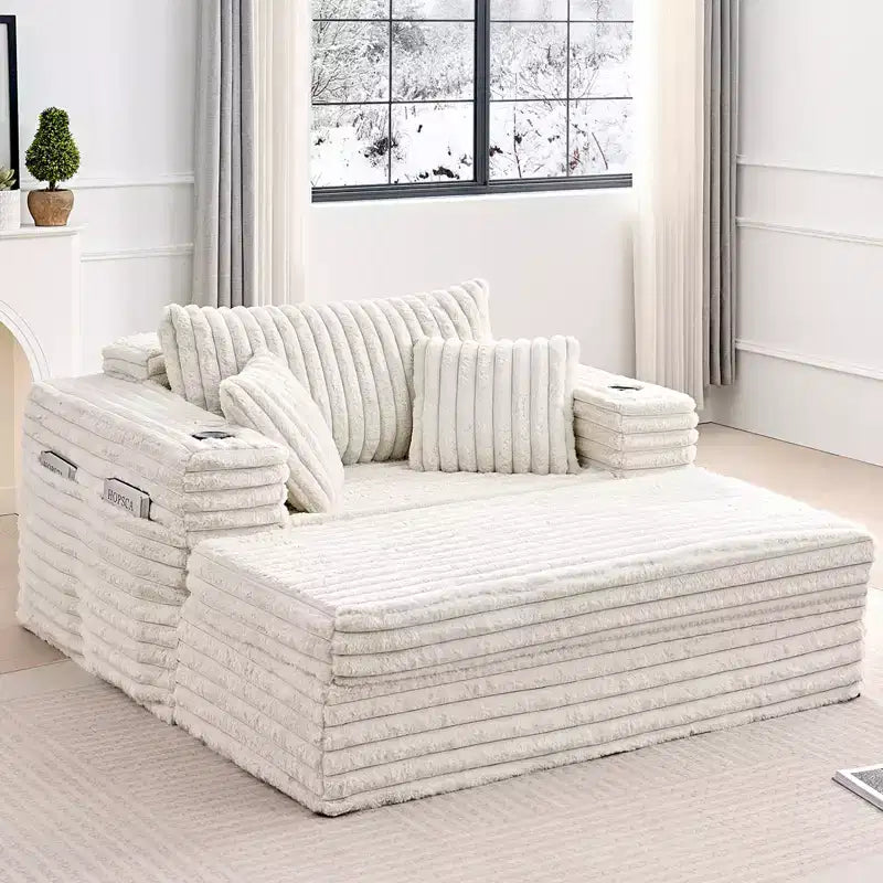 Mjkone 37''Modern Corduroy Fabric Sofa Bed Chair,Single Sofa Chair With Cup Holders,Side Pocket,Wide Armrests,Sleeper For Apartment