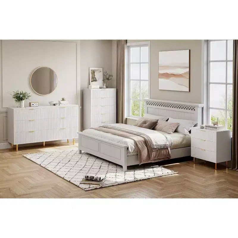 Commode à 5 tiroirs, armoire de rangement moderne avec poignées dorées pour chambre à coucher