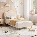 COZONY Twin Size Upholstered Bed Frame with Adjustable Headboard & Footboard, Velvet Princess Platform Bed for Kids, Sturdy Wood Slats, Easy Assembly
