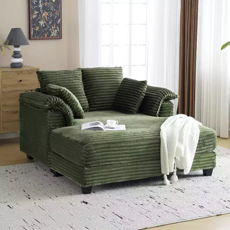 Fauteuil de salon 56, grand fauteuil de lecture, chaise longue en velours côtelé, canapé-lit inclinable rembourré et confortable avec coussins décoratifs et accoudoirs.