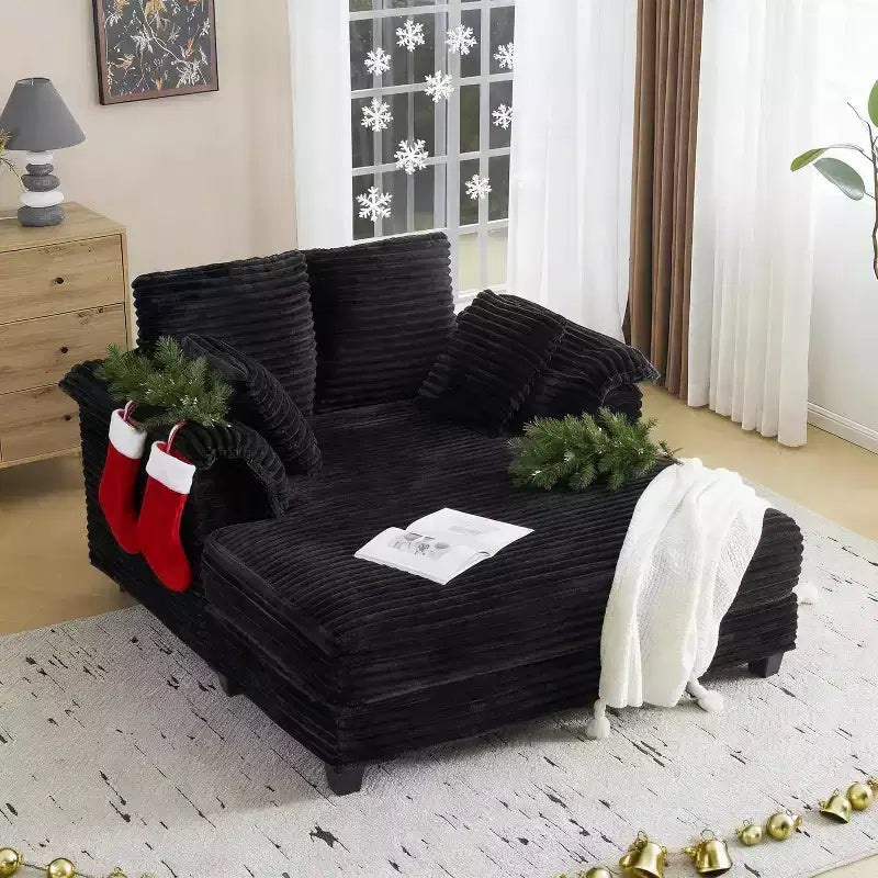 Fauteuil de salon 56, grand fauteuil de lecture, chaise longue en velours côtelé, canapé-lit inclinable rembourré et confortable avec coussins décoratifs et accoudoirs.