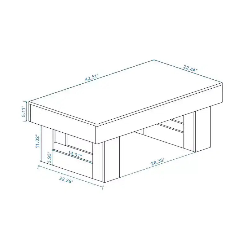 Table basse rectangulaire marron rustique avec étagère de rangement, table de salon de style ferme en MDF pour salon ou espace de détente.