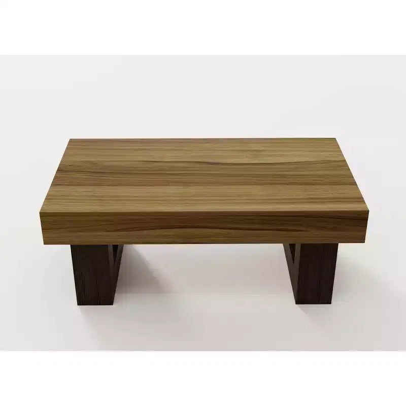 Table basse rectangulaire marron rustique avec étagère de rangement, table de salon de style ferme en MDF pour salon ou espace de détente.