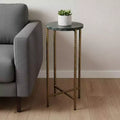 Table d'appoint ronde verte et or en marbre et fer pour boissons