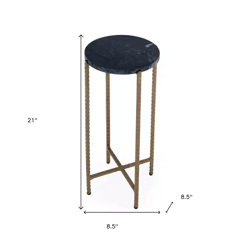 Table d'appoint ronde verte et or en marbre et fer pour boissons