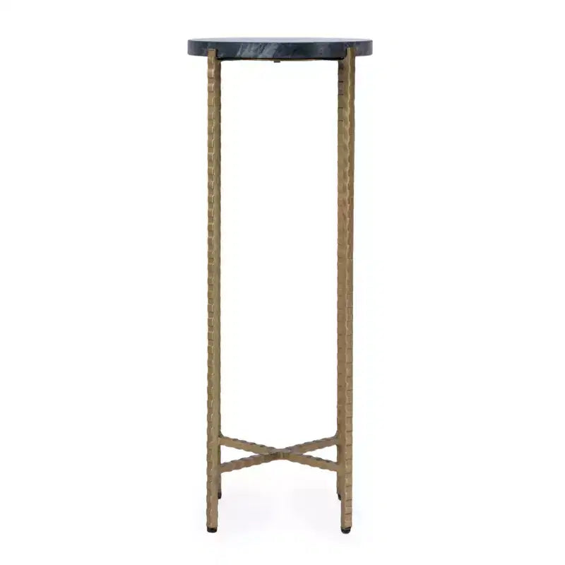 Table d'appoint ronde verte et or en marbre et fer pour boissons