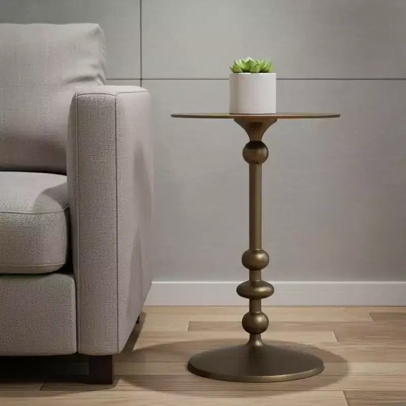 Table d'appoint piédestal ronde en aluminium bronze, taille boisson