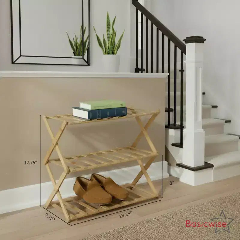 Lot de 2 étagères à chaussures pliables en bambou et étagères de rangement, organisateur en bois multi-usages pour entrée, placard ou salon, support peu encombrant