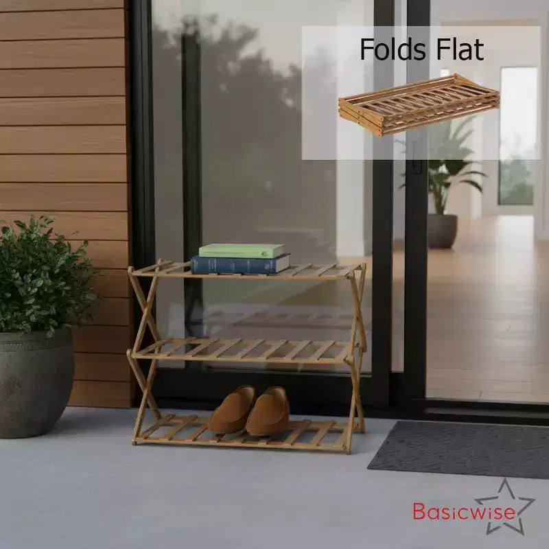 Lot de 2 étagères à chaussures pliables en bambou et étagères de rangement, organisateur en bois multi-usages pour entrée, placard ou salon, support peu encombrant