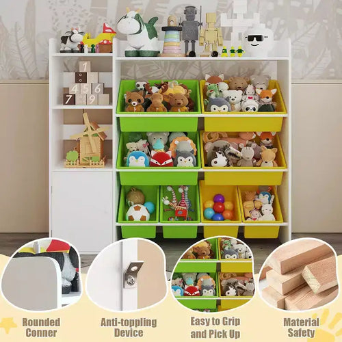 Organisateur de rangement de 43,5 pouces de large avec 8 bacs amovibles et plusieurs casiers, étagère de rangement à 4 niveaux pour livres et loisirs créatifs, bibliothèque pour chambre à coucher, salle de classe