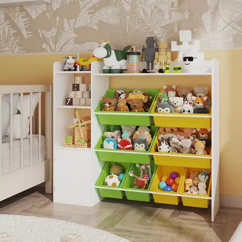 43.5 Inch Wide Storage Organizer with 8 Removable Bins & Multiple Cubbies, 4-Tier Storage Shelf for Books, and Crafts, Bookcase for Bedroom, Classroom