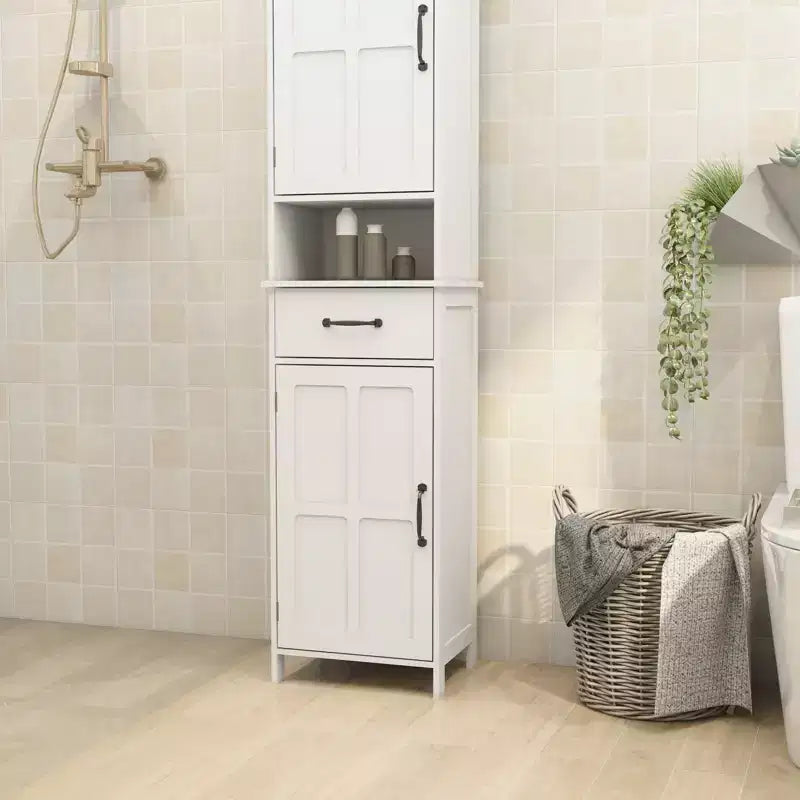 Meuble Colonne Étroit à Deux Portes et Hauteur Réduite, Idéal pour Salles de Bains et Cuisines - Blanc