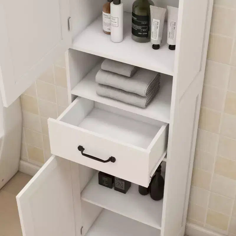 Meuble Colonne Étroit à Deux Portes et Hauteur Réduite, Idéal pour Salles de Bains et Cuisines - Blanc
