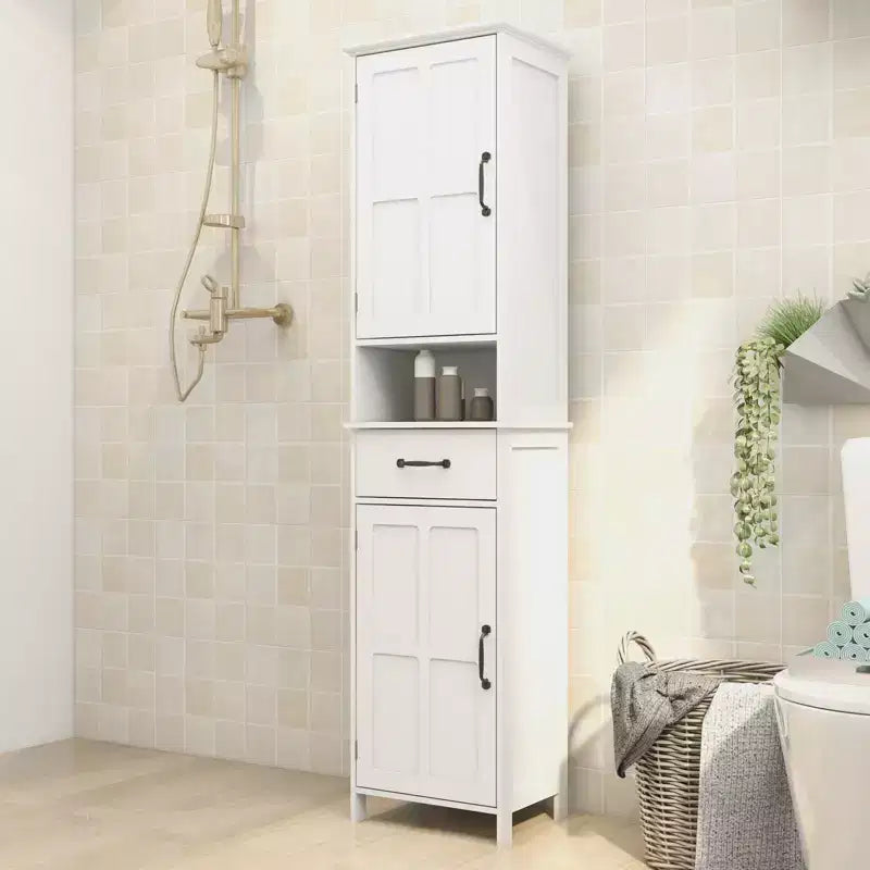 Meuble Colonne Étroit à Deux Portes et Hauteur Réduite, Idéal pour Salles de Bains et Cuisines - Blanc