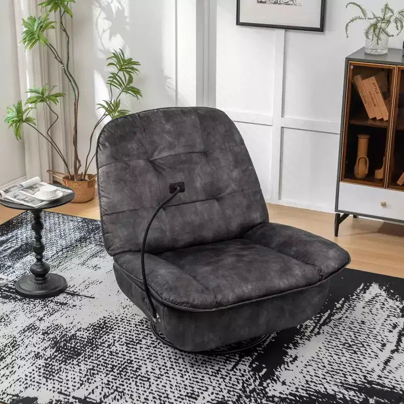 Fauteuil berçant et inclinable pivotant, support de téléphone portable en velours estampillé or, salle de lecture, marron naturel