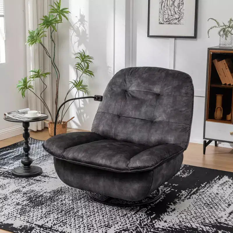Fauteuil berçant et inclinable pivotant, support de téléphone portable en velours estampillé or, salle de lecture, marron naturel