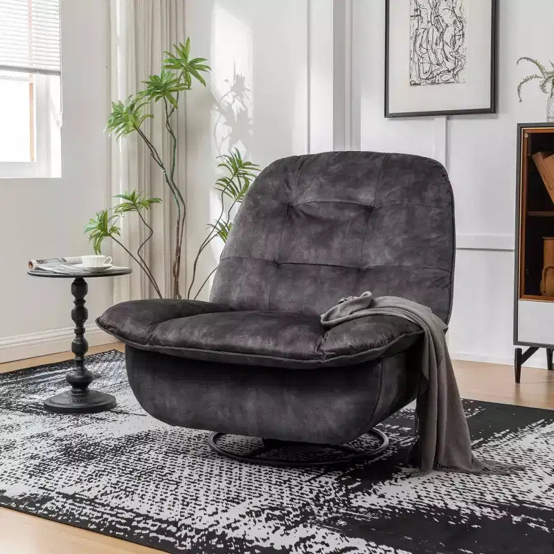 Fauteuil berçant et inclinable pivotant, support de téléphone portable en velours estampillé or, salle de lecture, marron naturel