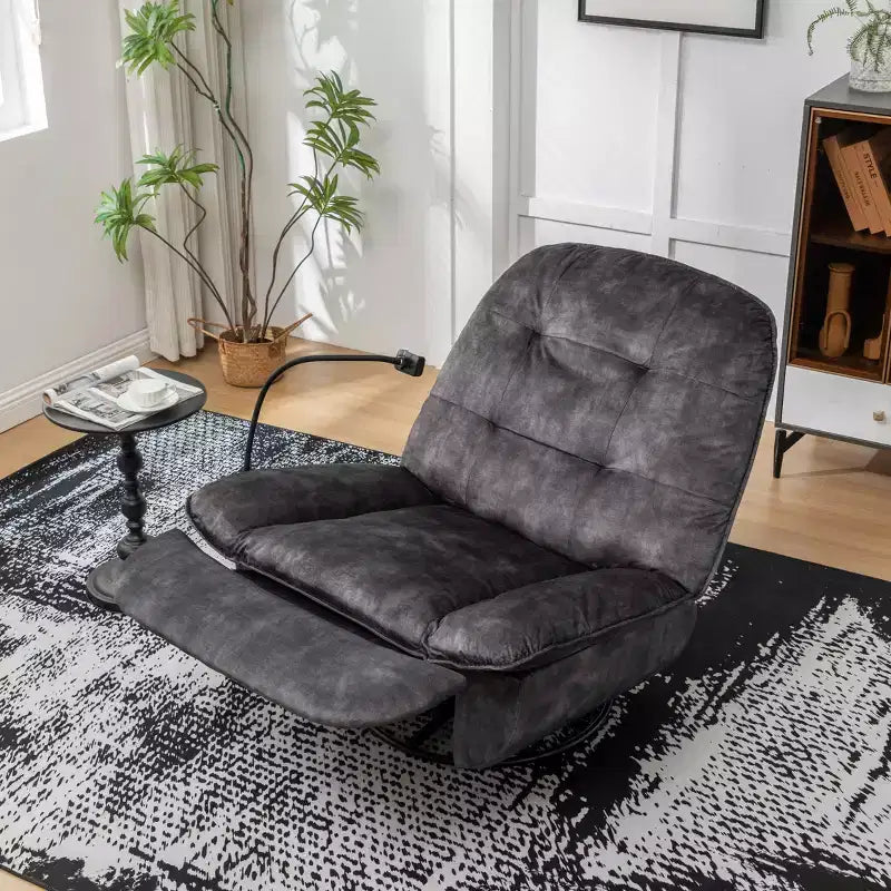 Fauteuil berçant et inclinable pivotant, support de téléphone portable en velours estampillé or, salle de lecture, marron naturel
