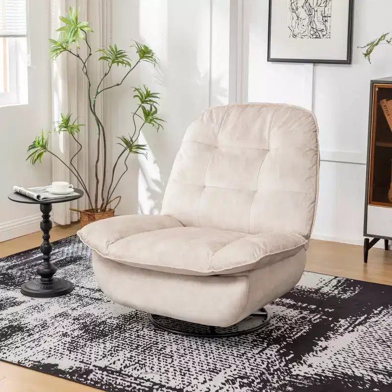 Fauteuil berçant et inclinable pivotant, support de téléphone portable en velours estampillé or, salle de lecture, marron naturel
