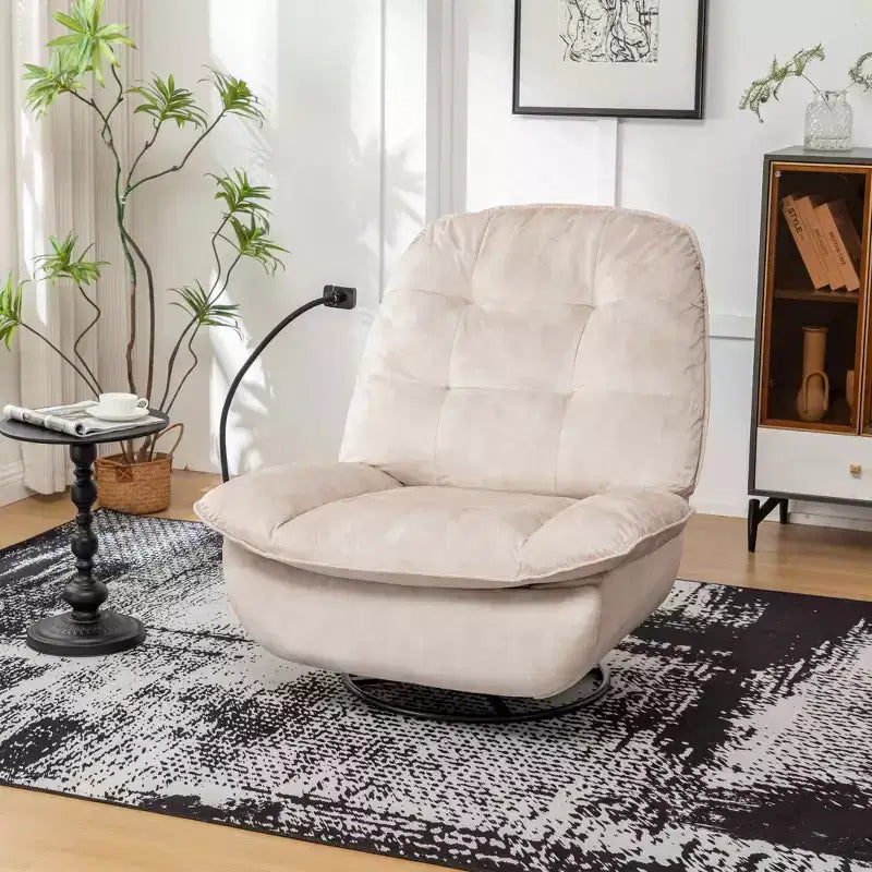 Fauteuil berçant et inclinable pivotant, support de téléphone portable en velours estampillé or, salle de lecture, marron naturel