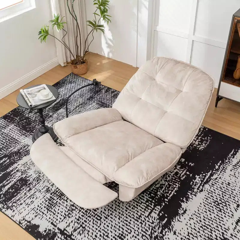 Fauteuil berçant et inclinable pivotant, support de téléphone portable en velours estampillé or, salle de lecture, marron naturel