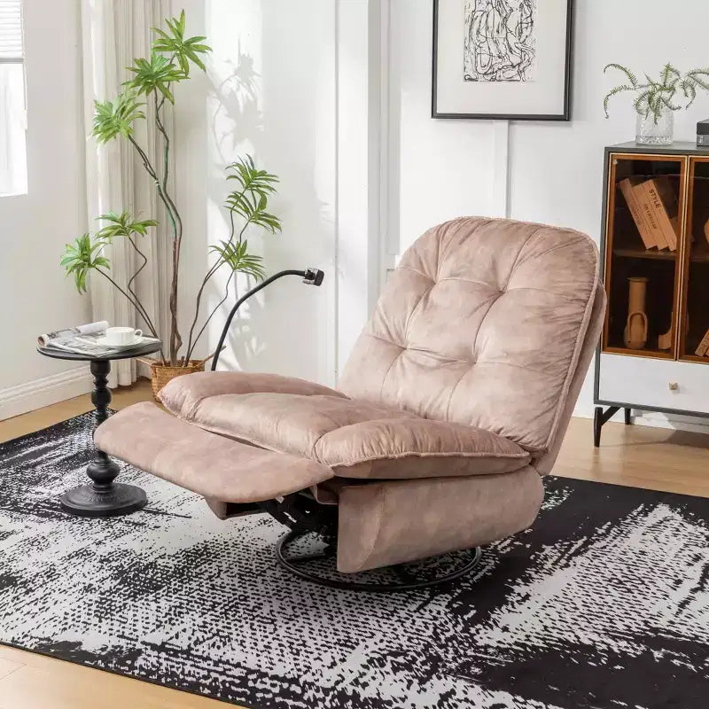 Fauteuil berçant et inclinable pivotant, support de téléphone portable en velours estampillé or, salle de lecture, marron naturel
