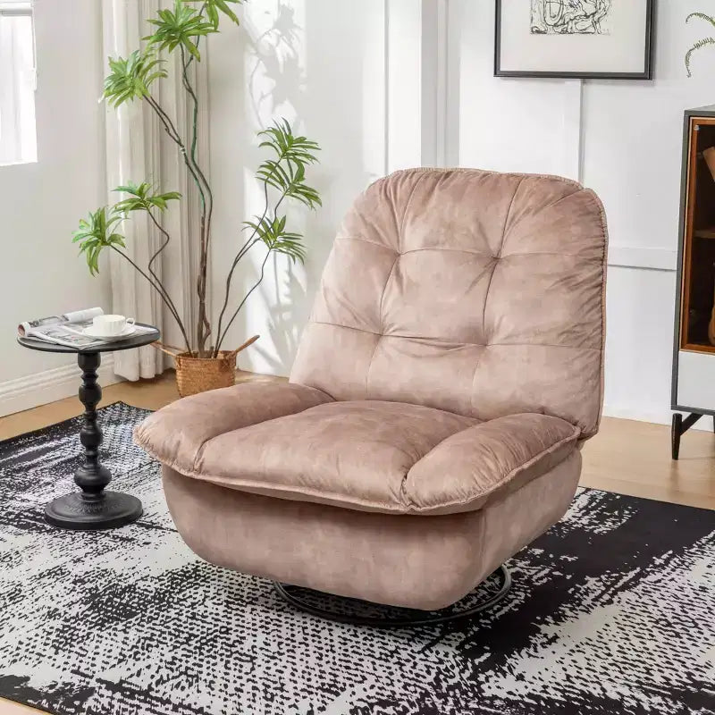 Fauteuil berçant et inclinable pivotant, support de téléphone portable en velours estampillé or, salle de lecture, marron naturel