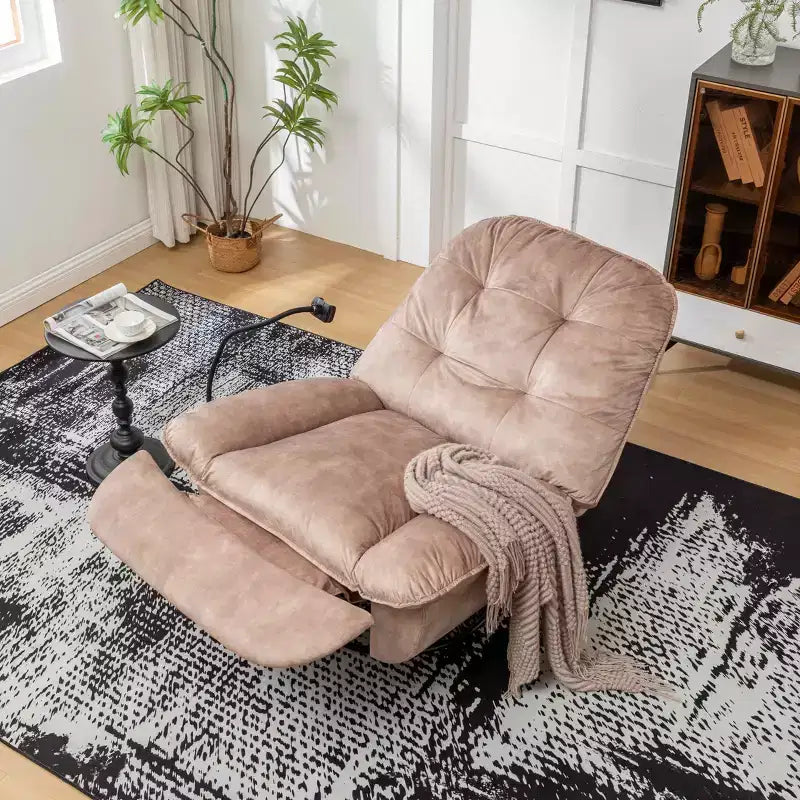 Fauteuil berçant et inclinable pivotant, support de téléphone portable en velours estampillé or, salle de lecture, marron naturel