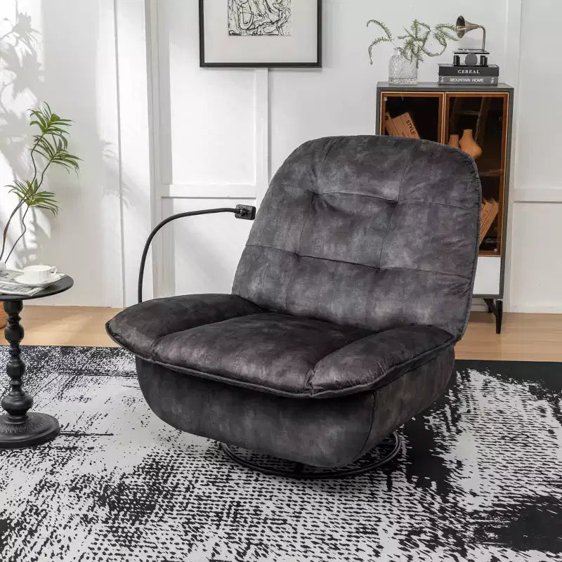 Fauteuil berçant et inclinable pivotant, support de téléphone portable en velours estampillé or, salle de lecture, marron naturel