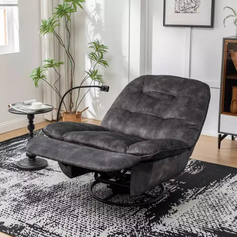 Fauteuil berçant et inclinable pivotant, support de téléphone portable en velours estampillé or, salle de lecture, marron naturel