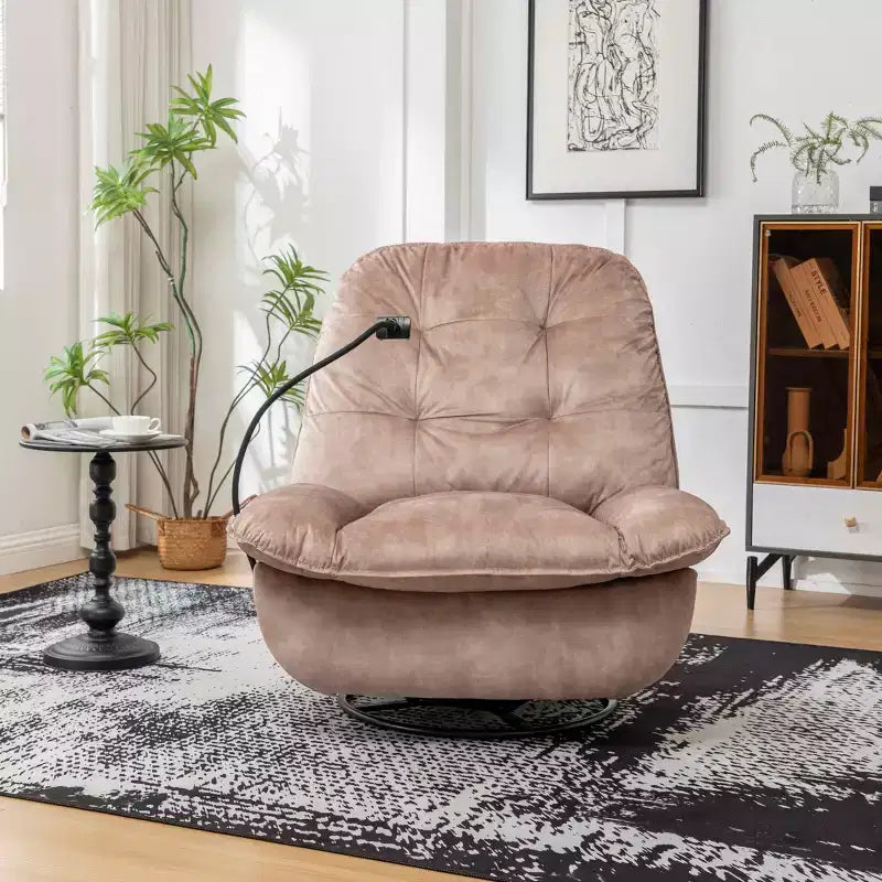 Fauteuil berçant et inclinable pivotant, support de téléphone portable en velours estampillé or, salle de lecture, marron naturel