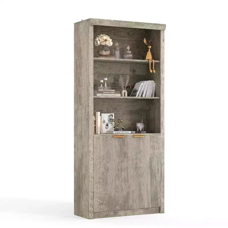 Bibliothèque à 5 niveaux avec armoire de rangement et étagère réglable, étagères de style moderne du milieu du siècle pour le bureau à domicile, le salon