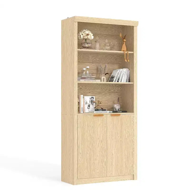 Bibliothèque à 5 niveaux avec armoire de rangement et étagère réglable, étagères de style moderne du milieu du siècle pour le bureau à domicile, le salon