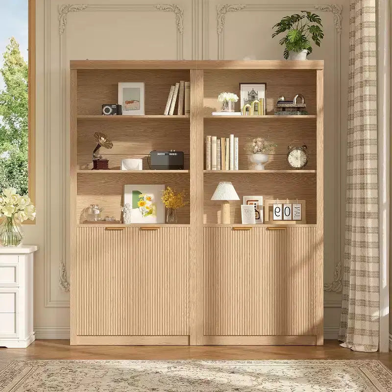 Bibliothèque à 5 niveaux avec armoire de rangement et étagère réglable, étagères de style moderne du milieu du siècle pour le bureau à domicile, le salon