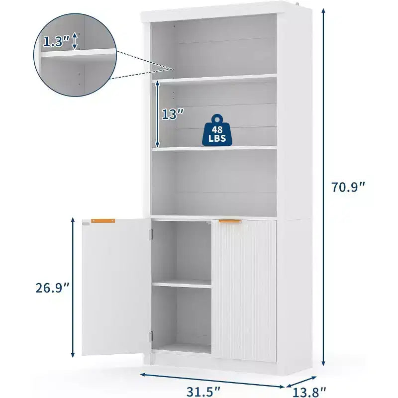 Bibliothèque à 5 niveaux avec armoire de rangement et étagère réglable, étagères de style moderne du milieu du siècle pour le bureau à domicile, le salon