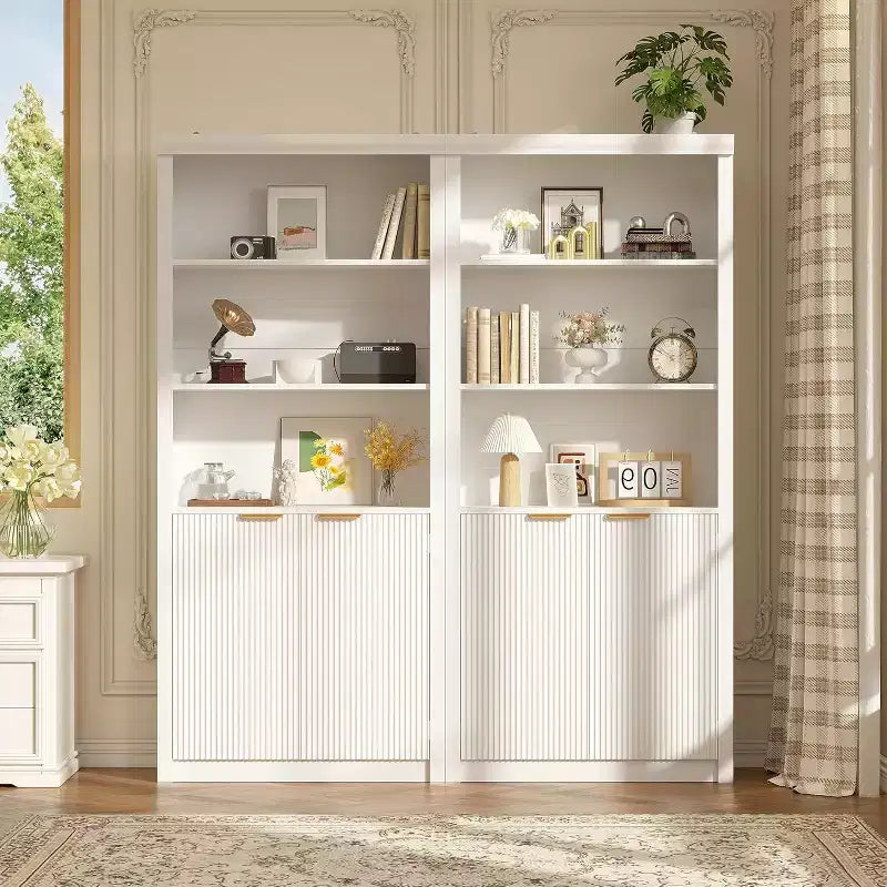 Bibliothèque à 5 niveaux avec armoire de rangement et étagère réglable, étagères de style moderne du milieu du siècle pour le bureau à domicile, le salon
