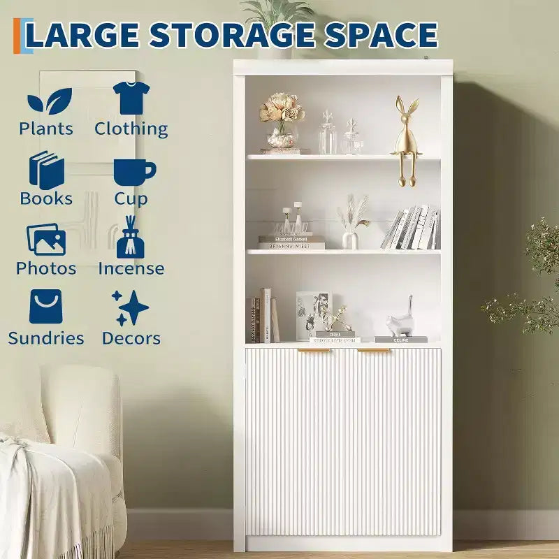 Bibliothèque à 5 niveaux avec armoire de rangement et étagère réglable, étagères de style moderne du milieu du siècle pour le bureau à domicile, le salon